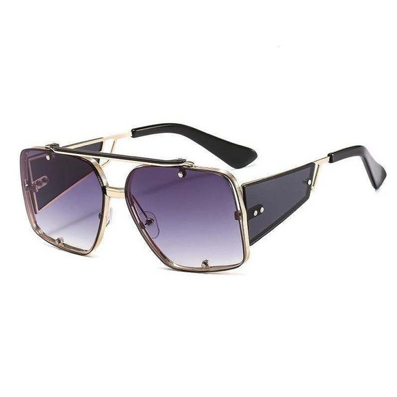Men Sunglasses Designer Sqyare Gold Frame Black Accents Fashion UV400 Lentes New - Picture 1 of 6